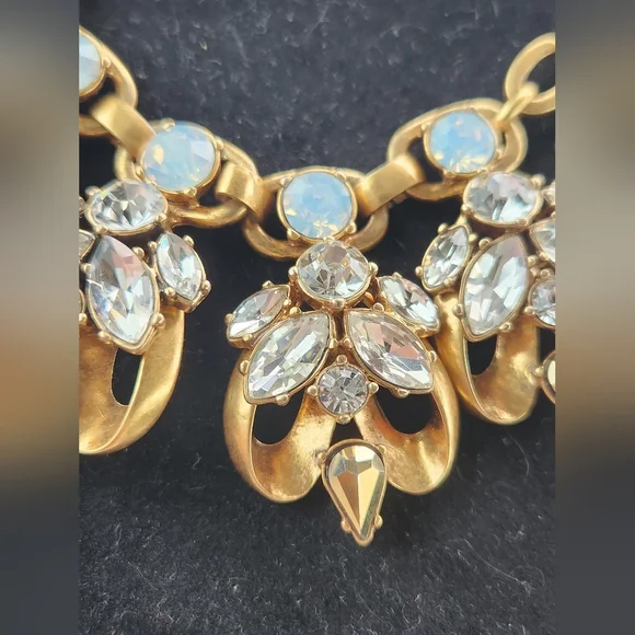 VTG J. Crew Goldtone Crystal Rhinestone Cluster Bib Statement Necklace - Picture 3 of 12